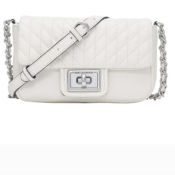 NWT Karl Lagerfeld Paris Agyness White and silver leather crossbody purse - Picture 3 of 15